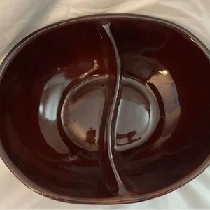 Vintage Marcrest Stoneware Daisy Dot Brown 10" Divided Serving Bowl Ovenproof